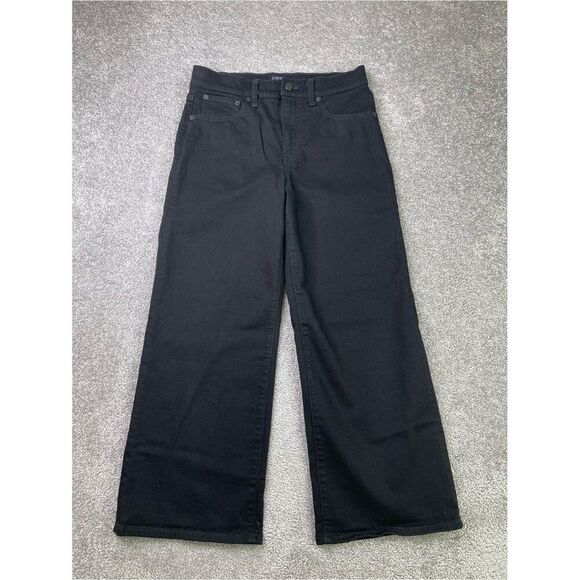 J. Crew Factory Denim - J. Crew Factory Jeans Women's 28 Black Wide Leg Cropped Slim Fit High Rise Denim